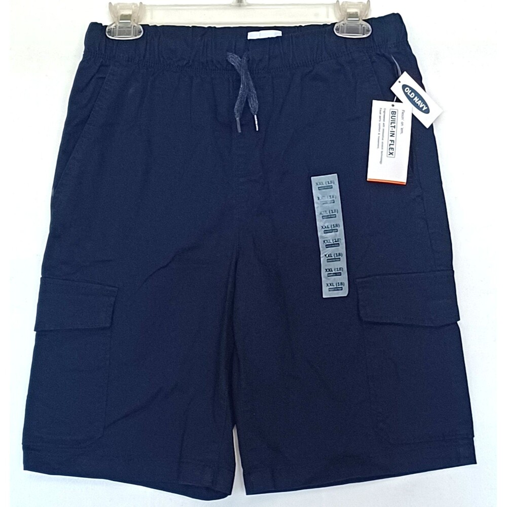 Old Navy Boys XXL (18) Navy Blue Built-In Flex Cargo Shorts Elastic Waist NWT